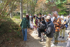 六甲山自生の植物の説明に聞き入る参加者